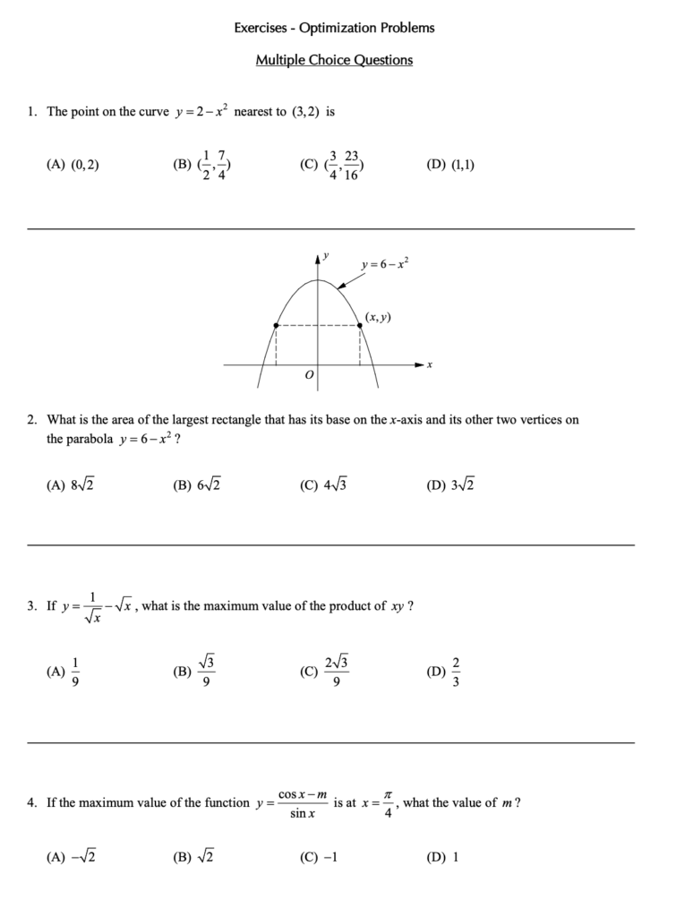 Optimization Problems in Applications of Differentiation